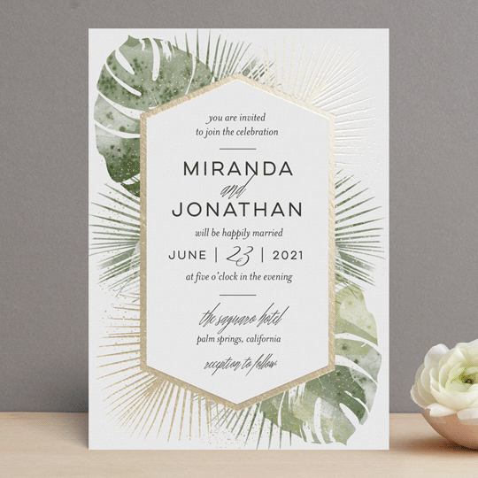 palm frond wedding invitations