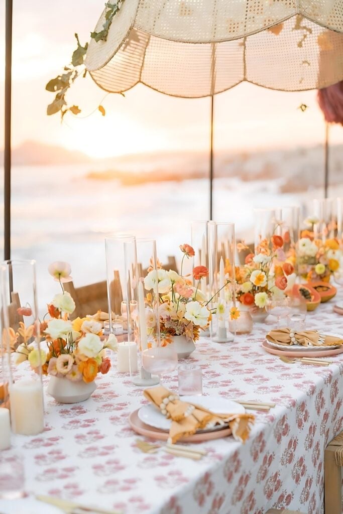 Soft pastel beach wedding centerpiece