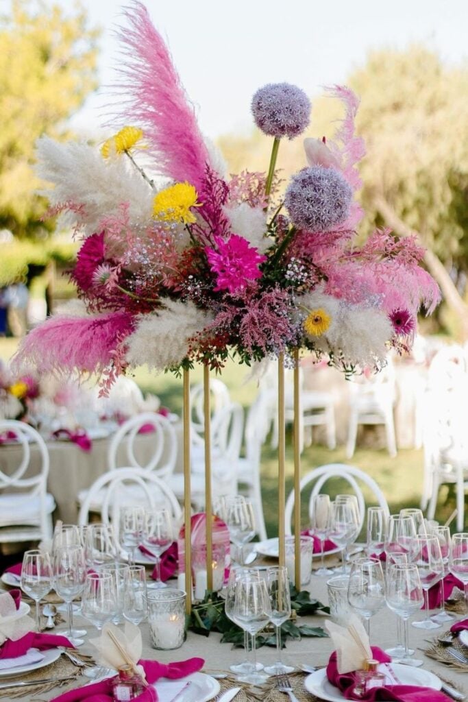 Bright and bold beach wedding centerpieces