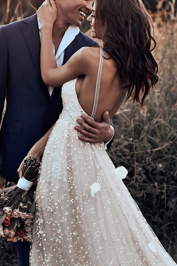 Elegant backless wedding gown perfect for the after-party