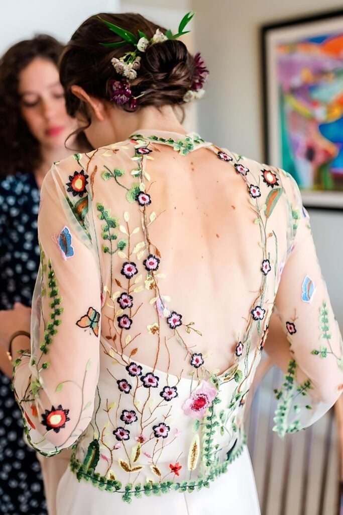 floral backless wedding gown