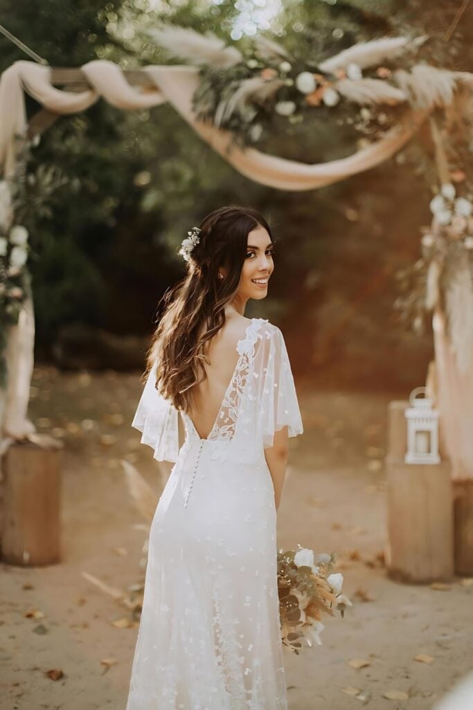 Boho backless wedding dress