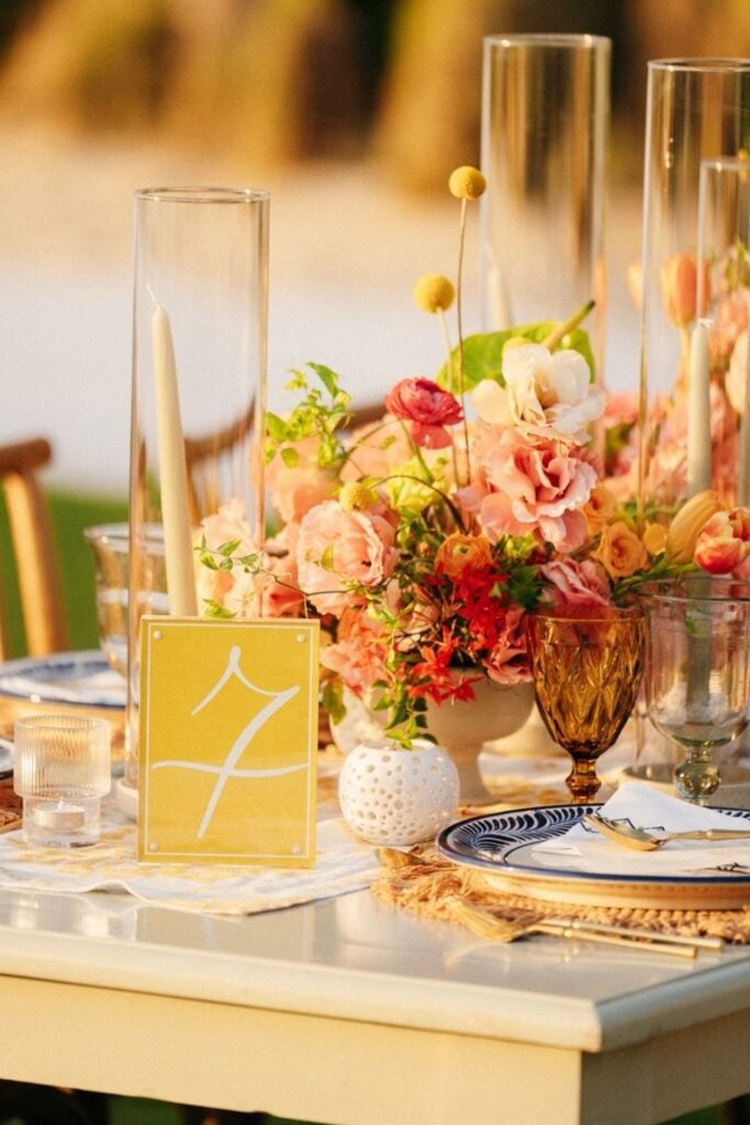 Luxe beach wedding centerpiece