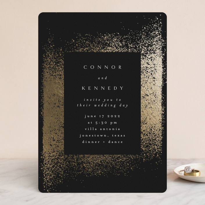 black and gold boho wedding invitation