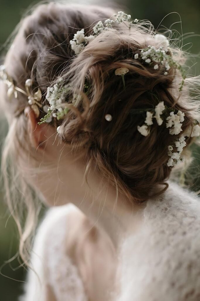Fresh floral headpiece with baby's breathe