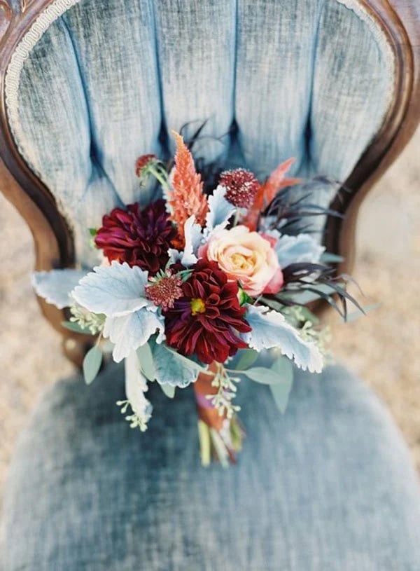 Fall Wedding Colors Blue and Cedar Flowers