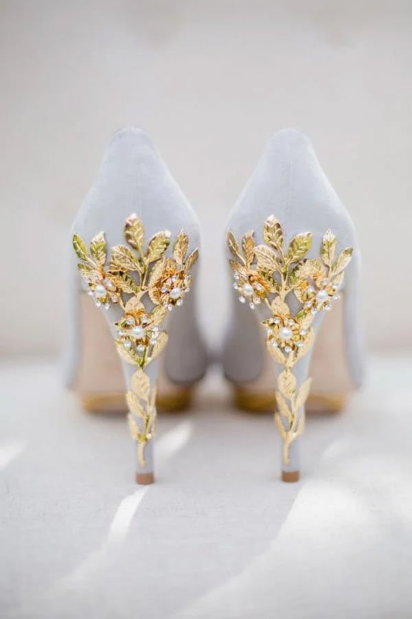 Fall Wedding Colors Grey and Gold Heels