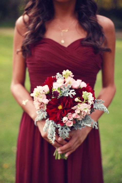 Marsala Bridesmaid Dresses and Flowers