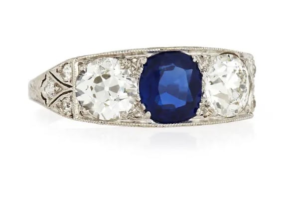NM Estate Three Stone Sapphire Vintage Engagement Ring