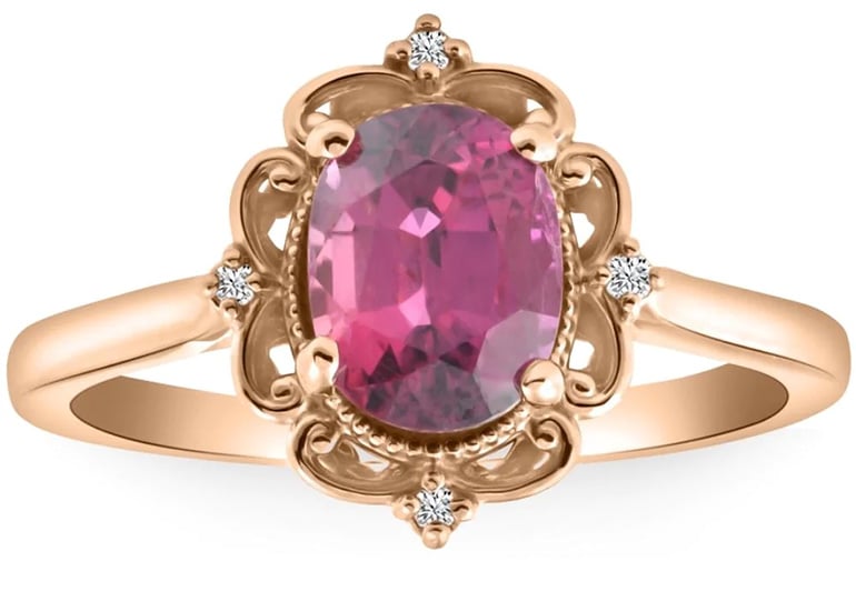 Ruby Diamond Rose Gold Vintage Engagement Ring