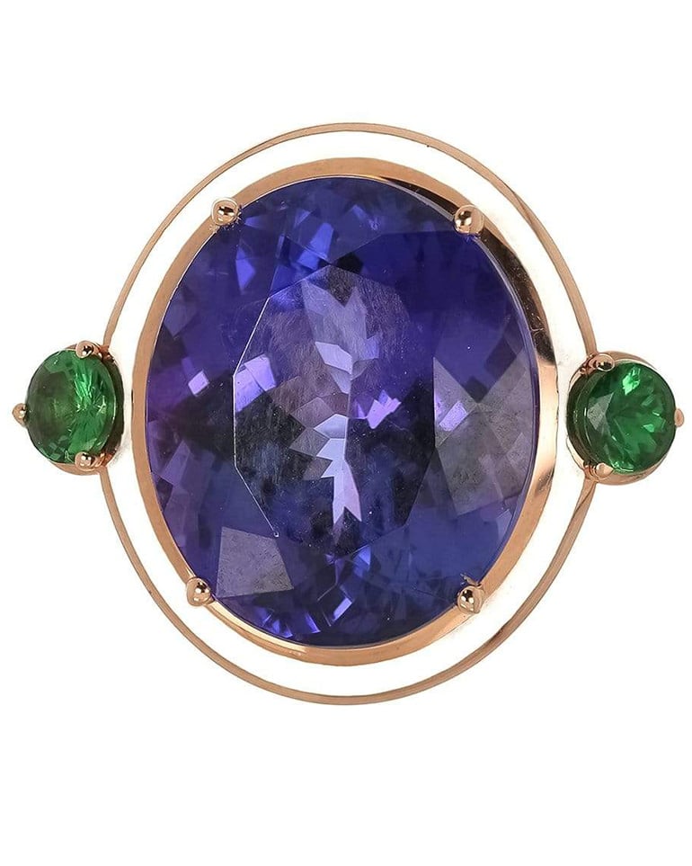 Selim Mouzannar Tanzanite Tsavorite and White Enamel Vintage Engagement Ring