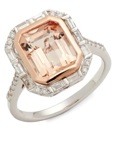 Two Tone Gold Morganite Engagement Ring