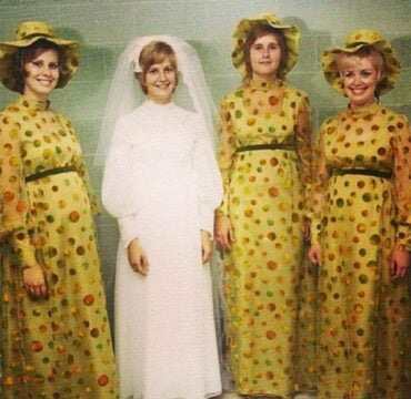 Vintage Bridesmaid Dresses Yellow Dots