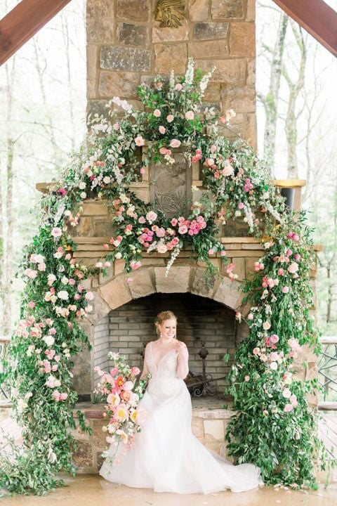 Wedding Arches Near Fireplace