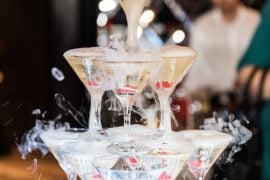 champagne tower at a wedding