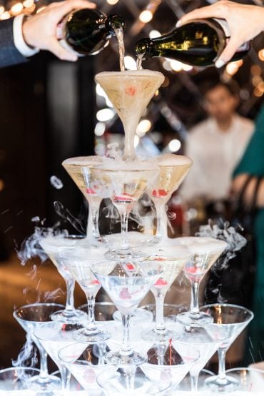 champagne tower at a wedding