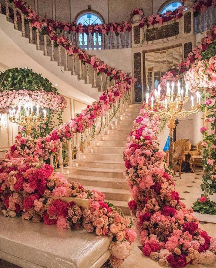 Wedding Flowers Stairs Full of Flowers