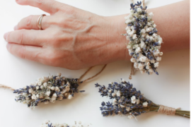 wrist corsage with lavender and baby's breath