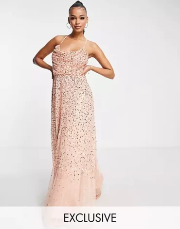 Asos Sequin Dress Maxi Peach